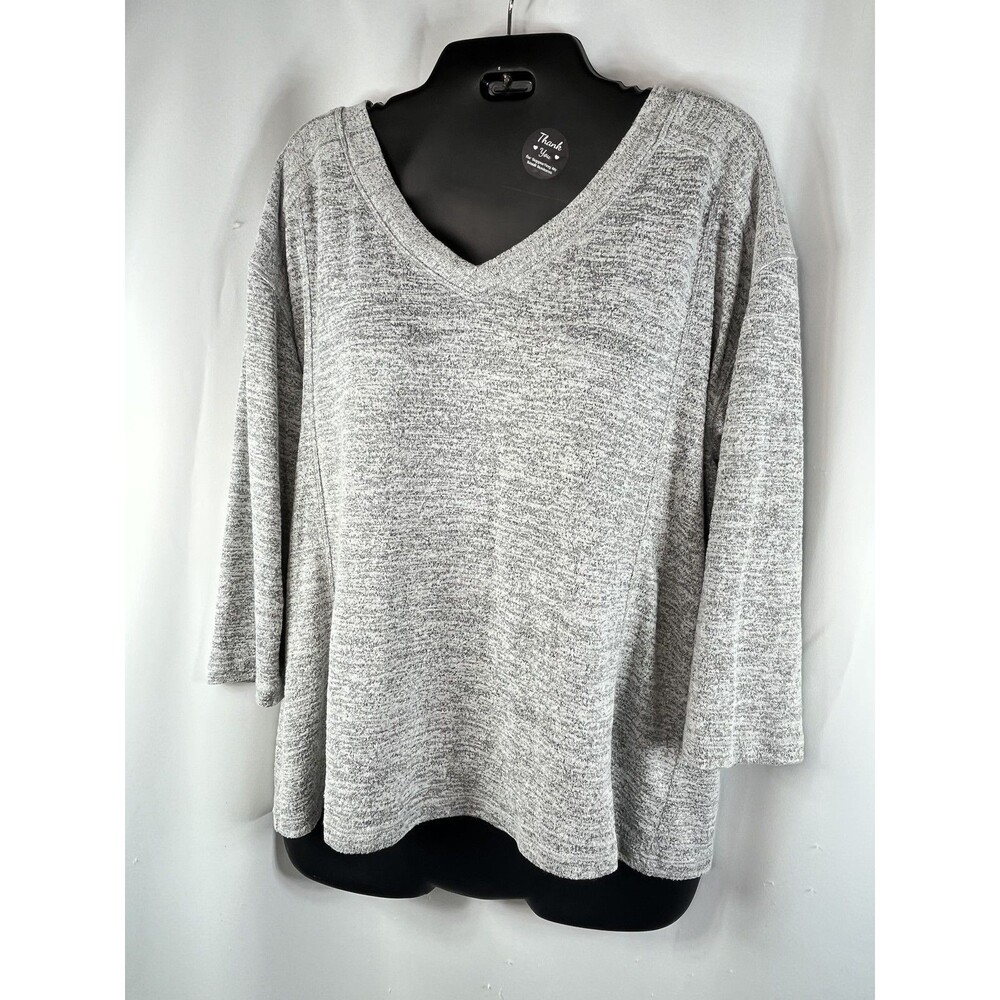 Chico's Zenergy Shirt Womens 1 Gray Heather V Neck 3/4 Sleeve Knit Top